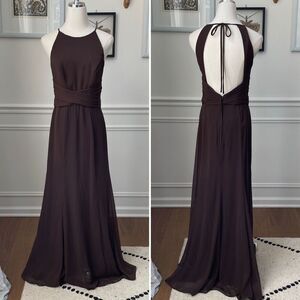 Wtoo Chocolate Brown Formal Gown Bridesmaid Dress Open Back Halter 6